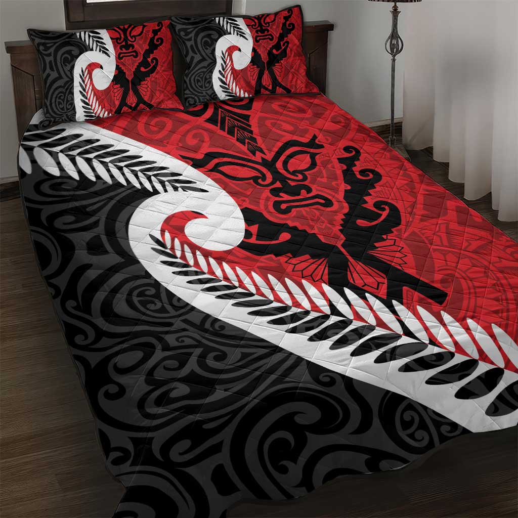 Silver Fern Koru Swirls with Maori Ta Moko Quilt Bed Set LT9 Red - Polynesian Pride