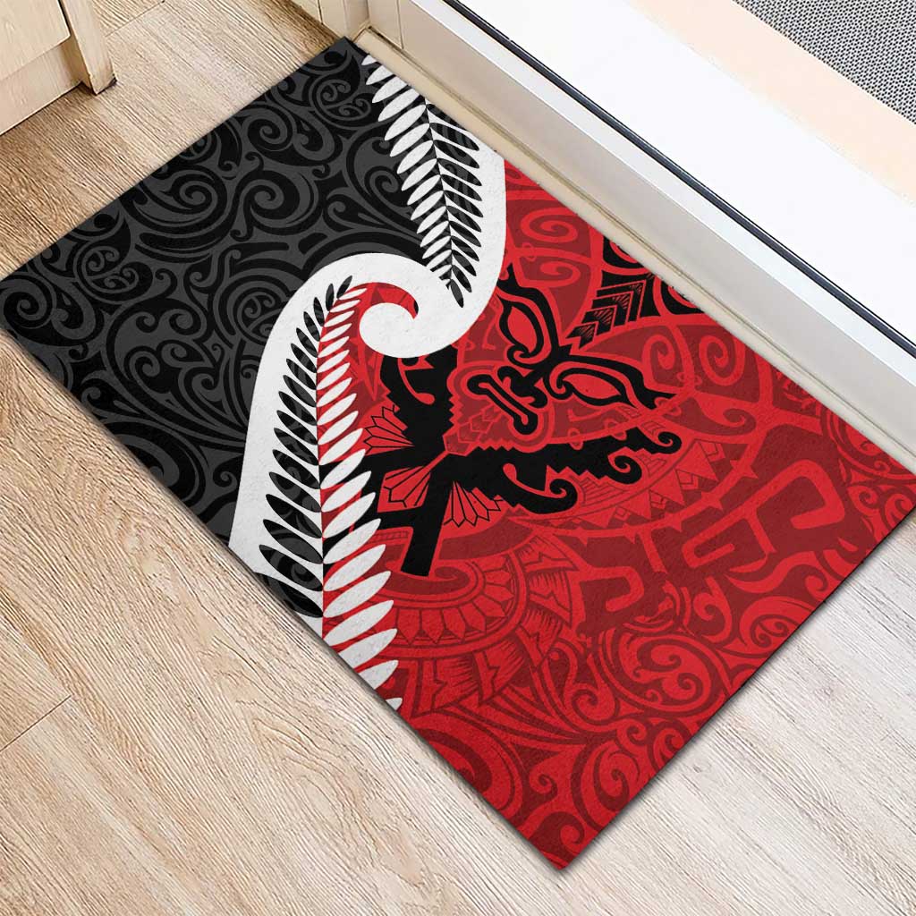 Silver Fern Koru Swirls with Maori Ta Moko Rubber Doormat LT9 - Polynesian Pride