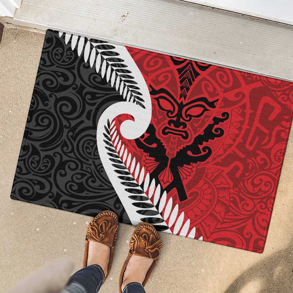 Silver Fern Koru Swirls with Maori Ta Moko Rubber Doormat LT9 - Polynesian Pride