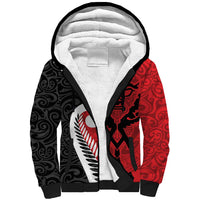 Silver Fern Koru Swirls with Maori Ta Moko Sherpa Hoodie LT9 Unisex Red - Polynesian Pride