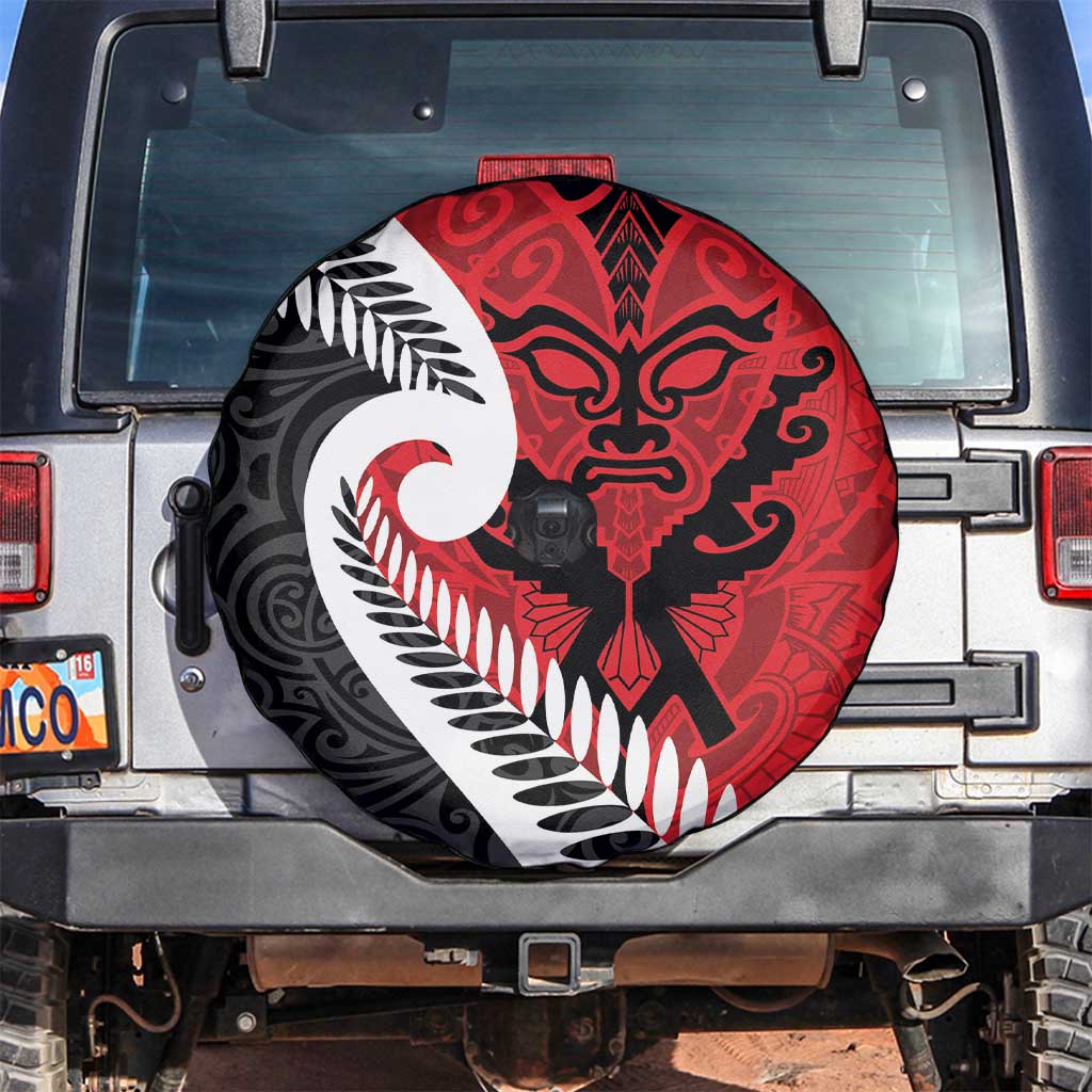 Silver Fern Koru Swirls with Maori Ta Moko Spare Tire Cover LT9 Red - Polynesian Pride