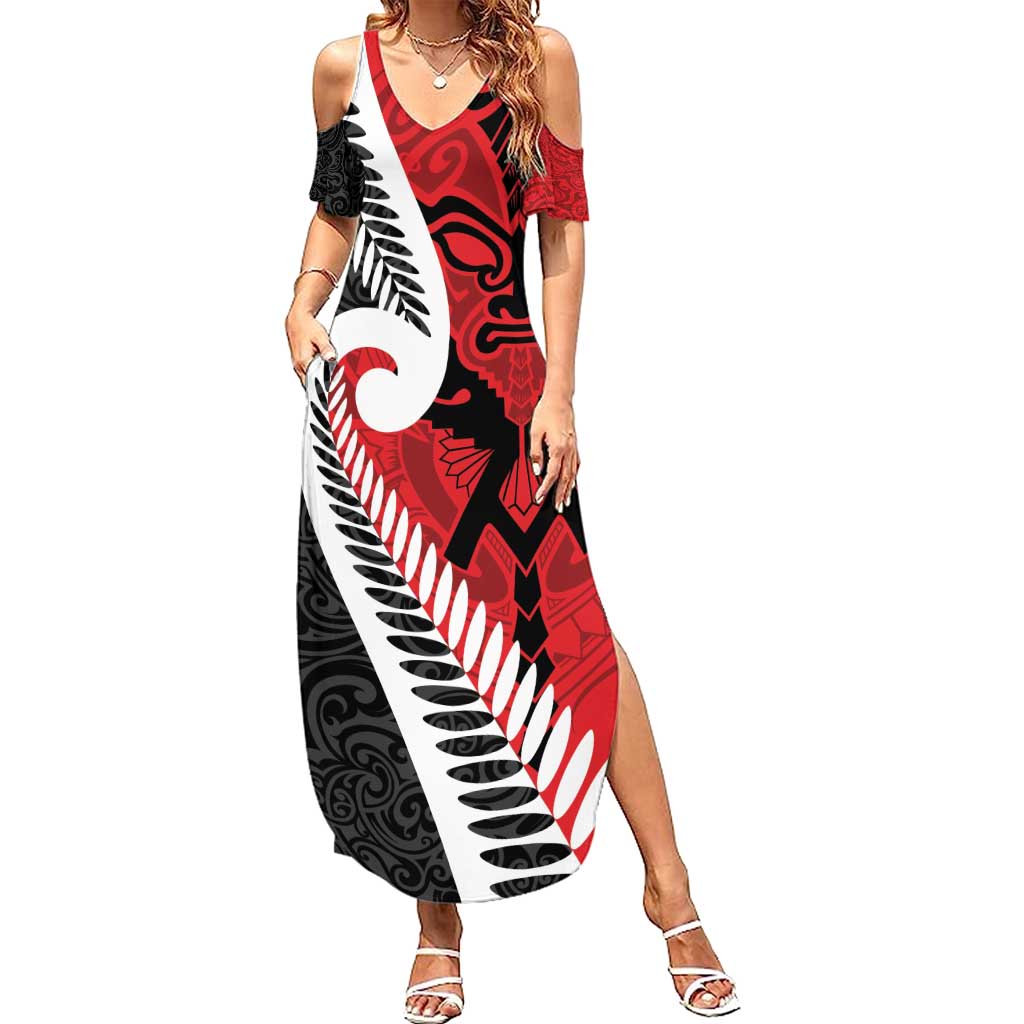 Silver Fern Koru Swirls with Maori Ta Moko Summer Maxi Dress LT9 Women Red - Polynesian Pride