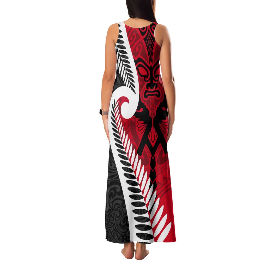 Silver Fern Koru Swirls with Maori Ta Moko Tank Maxi Dress LT9 - Polynesian Pride