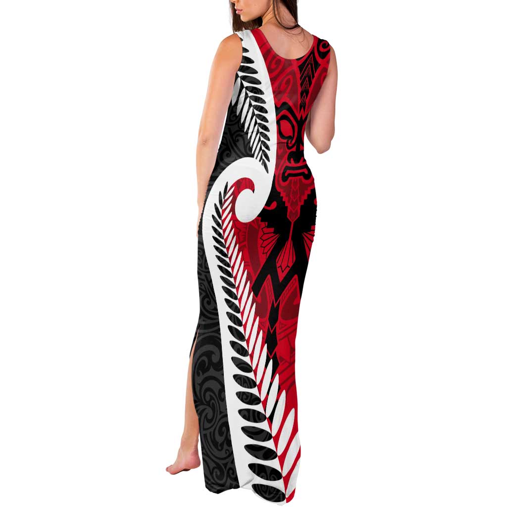Silver Fern Koru Swirls with Maori Ta Moko Tank Maxi Dress LT9 - Polynesian Pride