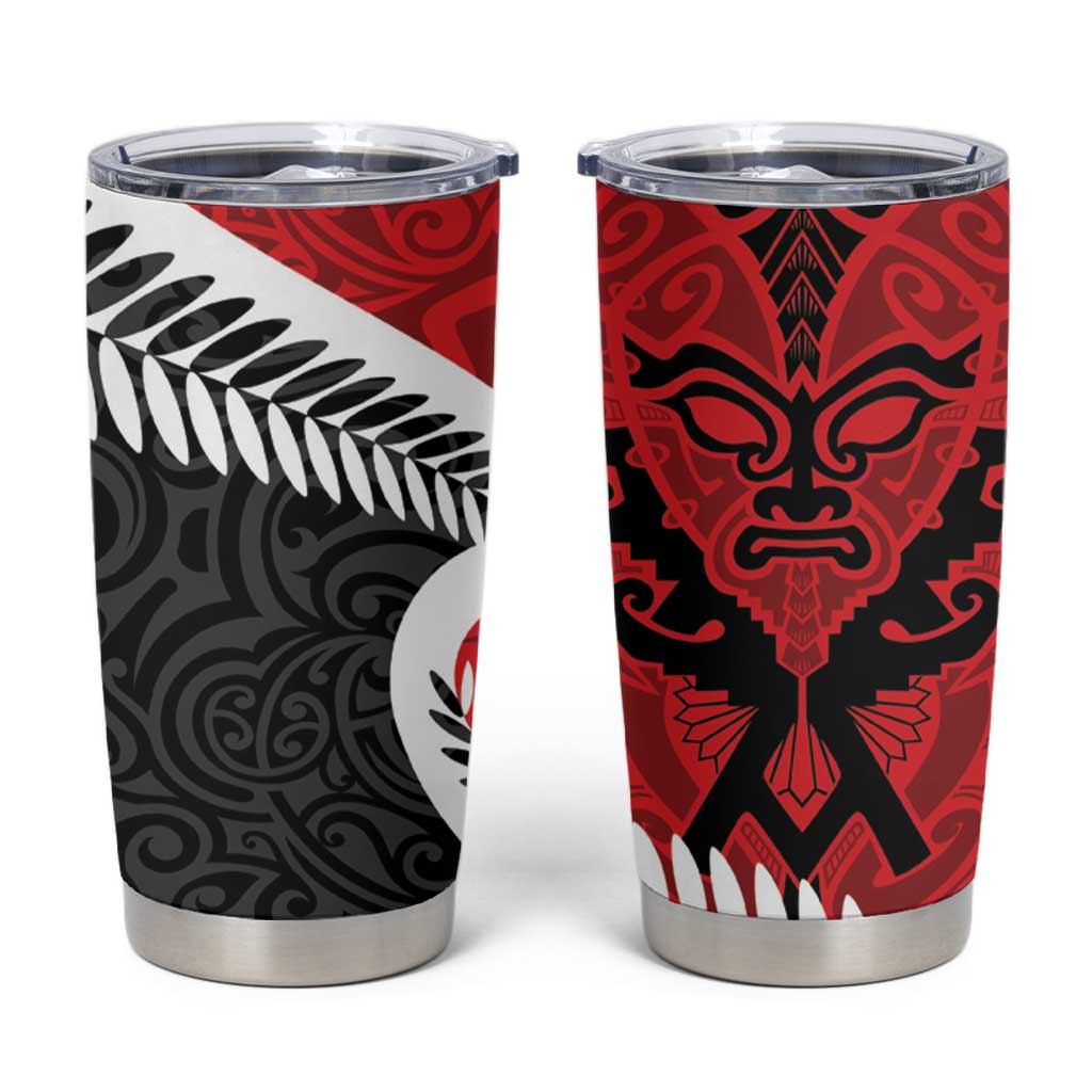 Silver Fern Koru Swirls with Maori Ta Moko Tumbler Cup LT9 Red - Polynesian Pride