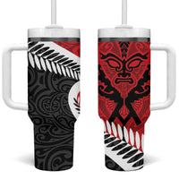 Silver Fern Koru Swirls with Maori Ta Moko Tumbler With Handle LT9 One Size: 40 oz Red - Polynesian Pride