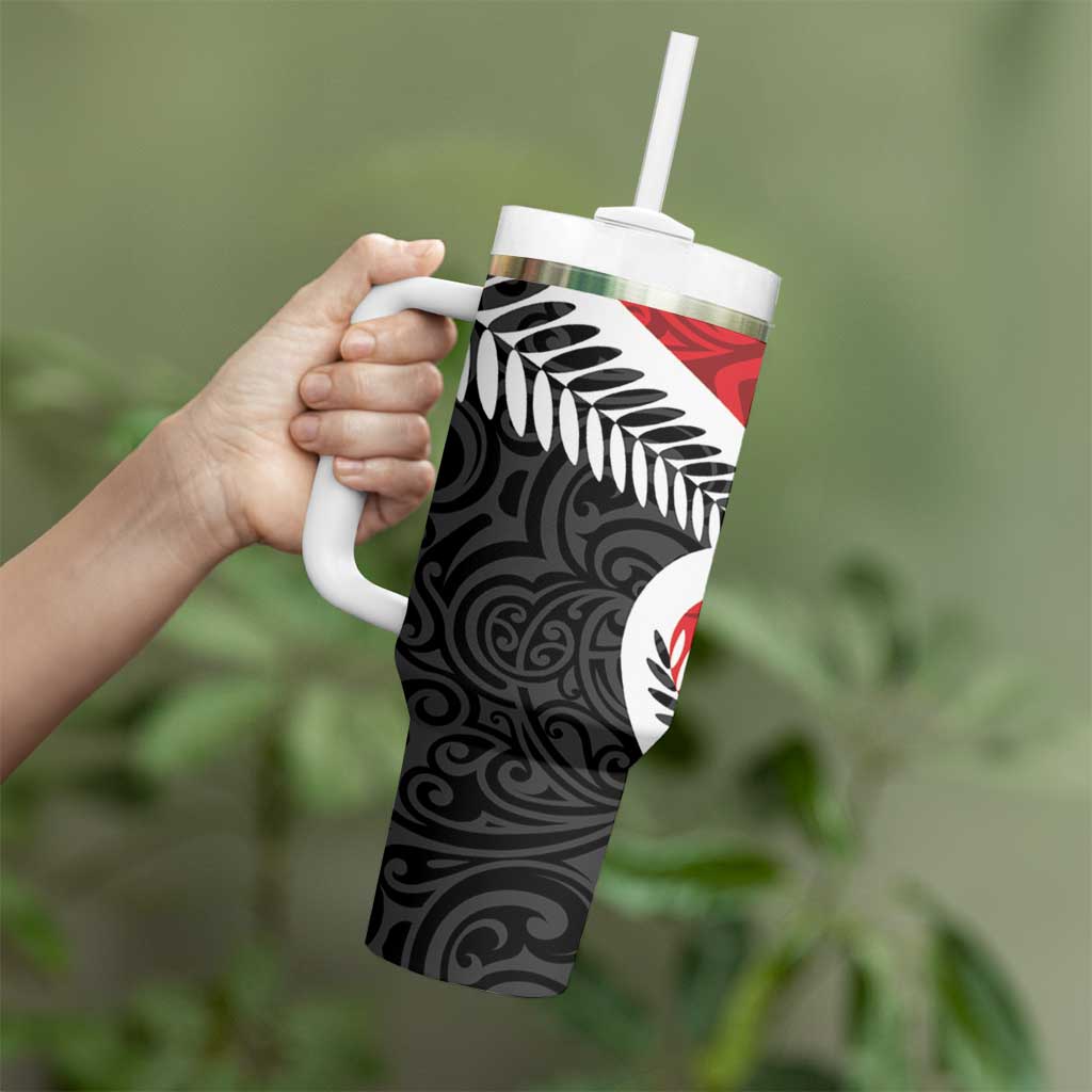Silver Fern Koru Swirls with Maori Ta Moko Tumbler With Handle LT9 - Polynesian Pride