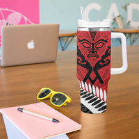 Silver Fern Koru Swirls with Maori Ta Moko Tumbler With Handle LT9 - Polynesian Pride