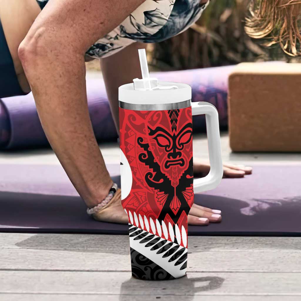 Silver Fern Koru Swirls with Maori Ta Moko Tumbler With Handle LT9 - Polynesian Pride