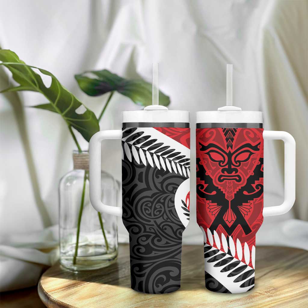 Silver Fern Koru Swirls with Maori Ta Moko Tumbler With Handle LT9 - Polynesian Pride