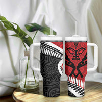 Silver Fern Koru Swirls with Maori Ta Moko Tumbler With Handle LT9 - Polynesian Pride