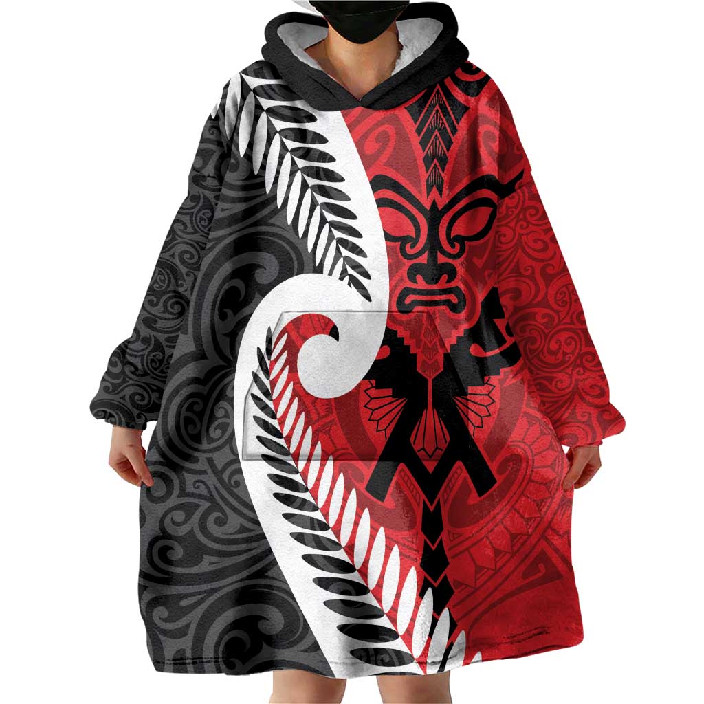 Silver Fern Koru Swirls with Maori Ta Moko Wearable Blanket Hoodie LT9 - Polynesian Pride