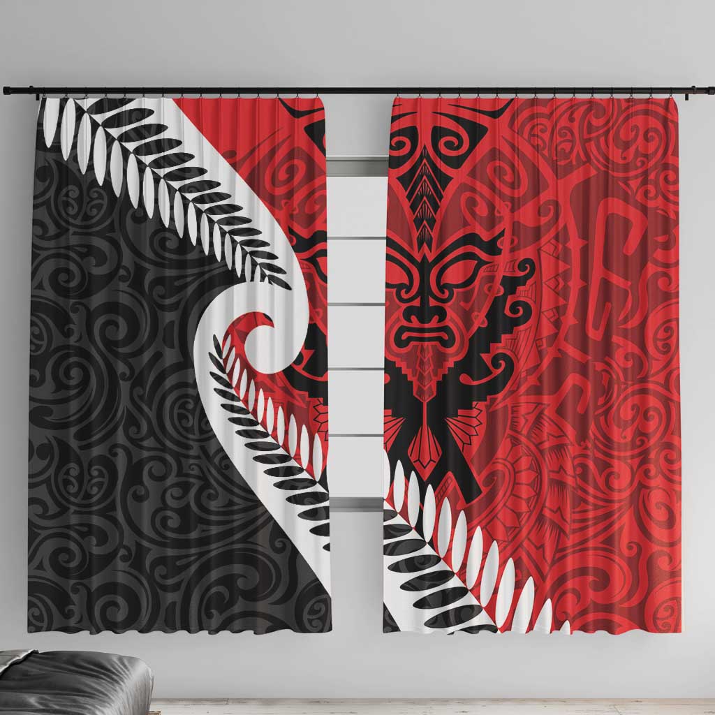 Silver Fern Koru Swirls with Maori Ta Moko Window Curtain LT9 With Hooks Red - Polynesian Pride