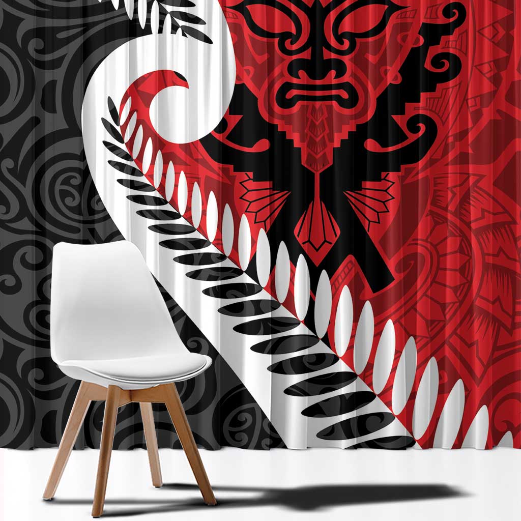 Silver Fern Koru Swirls with Maori Ta Moko Window Curtain LT9 - Polynesian Pride