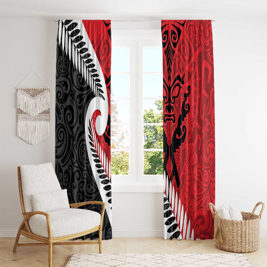 Silver Fern Koru Swirls with Maori Ta Moko Window Curtain LT9 - Polynesian Pride