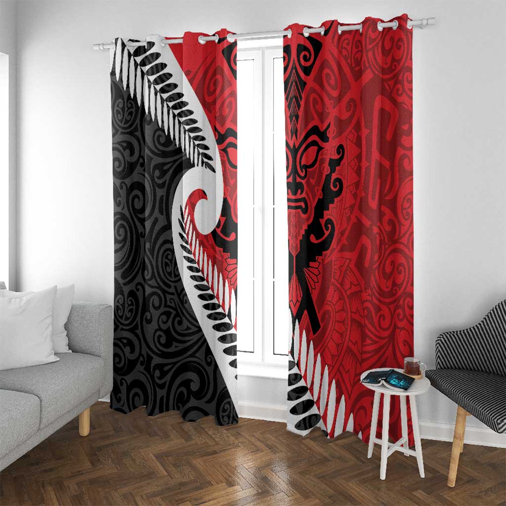 Silver Fern Koru Swirls with Maori Ta Moko Window Curtain LT9 With Grommets Red - Polynesian Pride