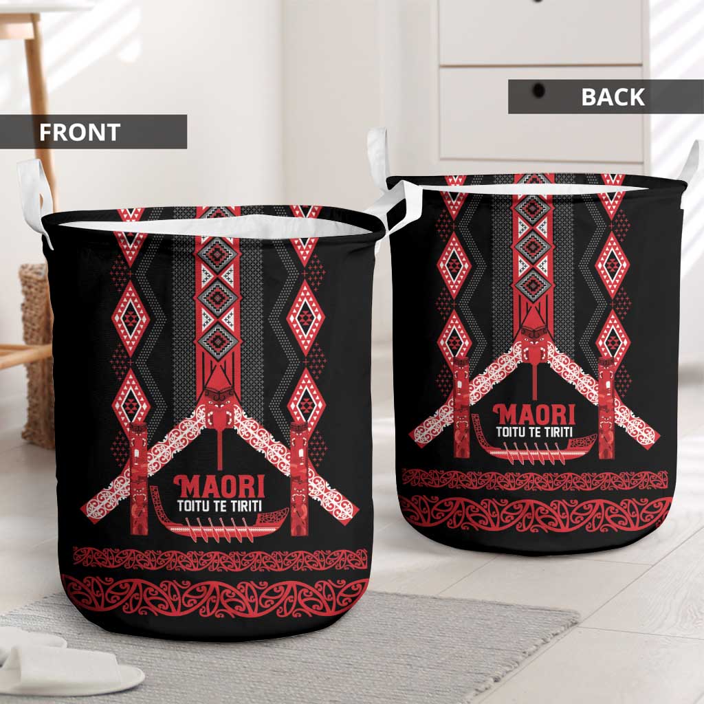 Toitu Te Tiriti Waitangi Laundry Basket Black Wharenui House LT9 - Polynesian Pride