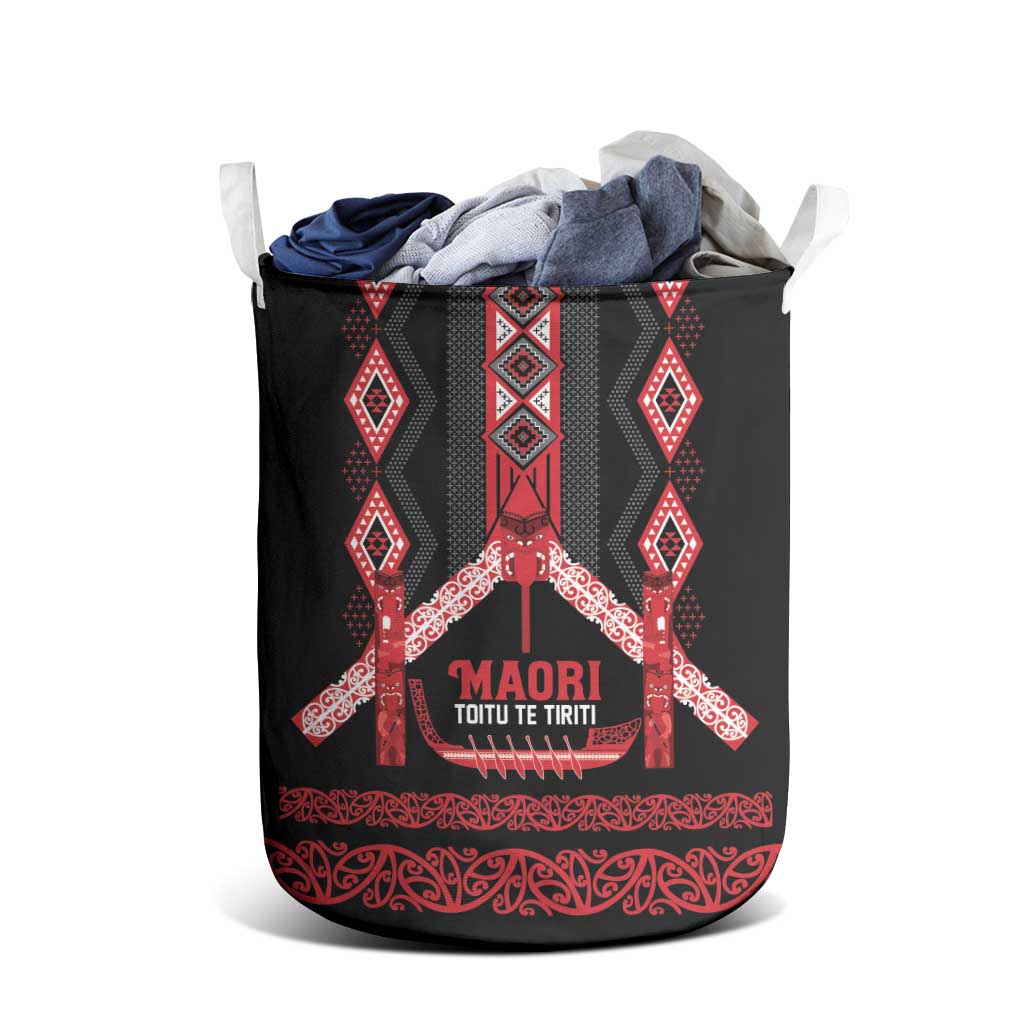 Toitu Te Tiriti Waitangi Laundry Basket Black Wharenui House LT9 - Polynesian Pride