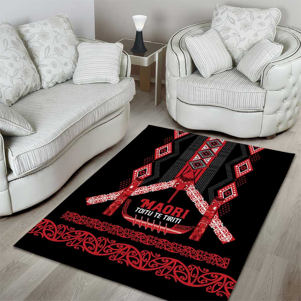 Toitu Te Tiriti Waitangi Area Rug Black Wharenui House - Polynesian Pride