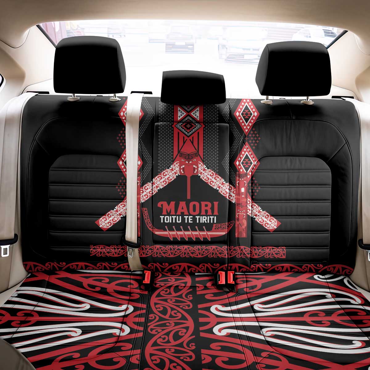 Toitu Te Tiriti Waitangi Back Car Seat Cover Black Wharenui House LT9 - Polynesian Pride