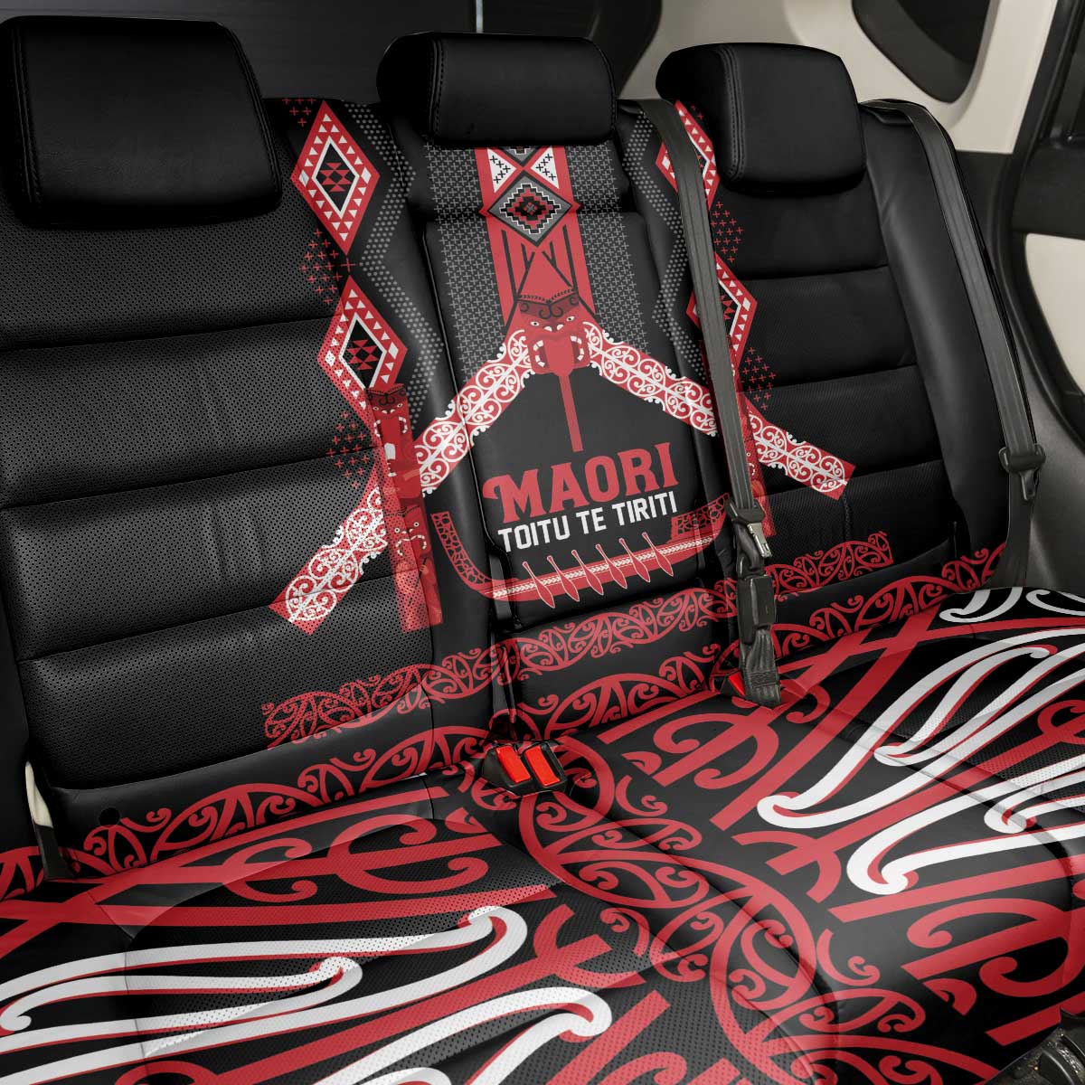 Toitu Te Tiriti Waitangi Back Car Seat Cover Black Wharenui House LT9 - Polynesian Pride