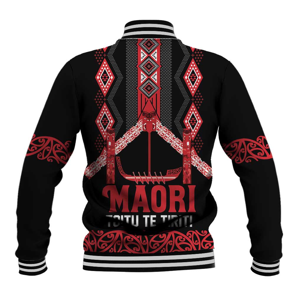 Toitu Te Tiriti Waitangi Baseball Jacket Black Wharenui House LT9 - Polynesian Pride