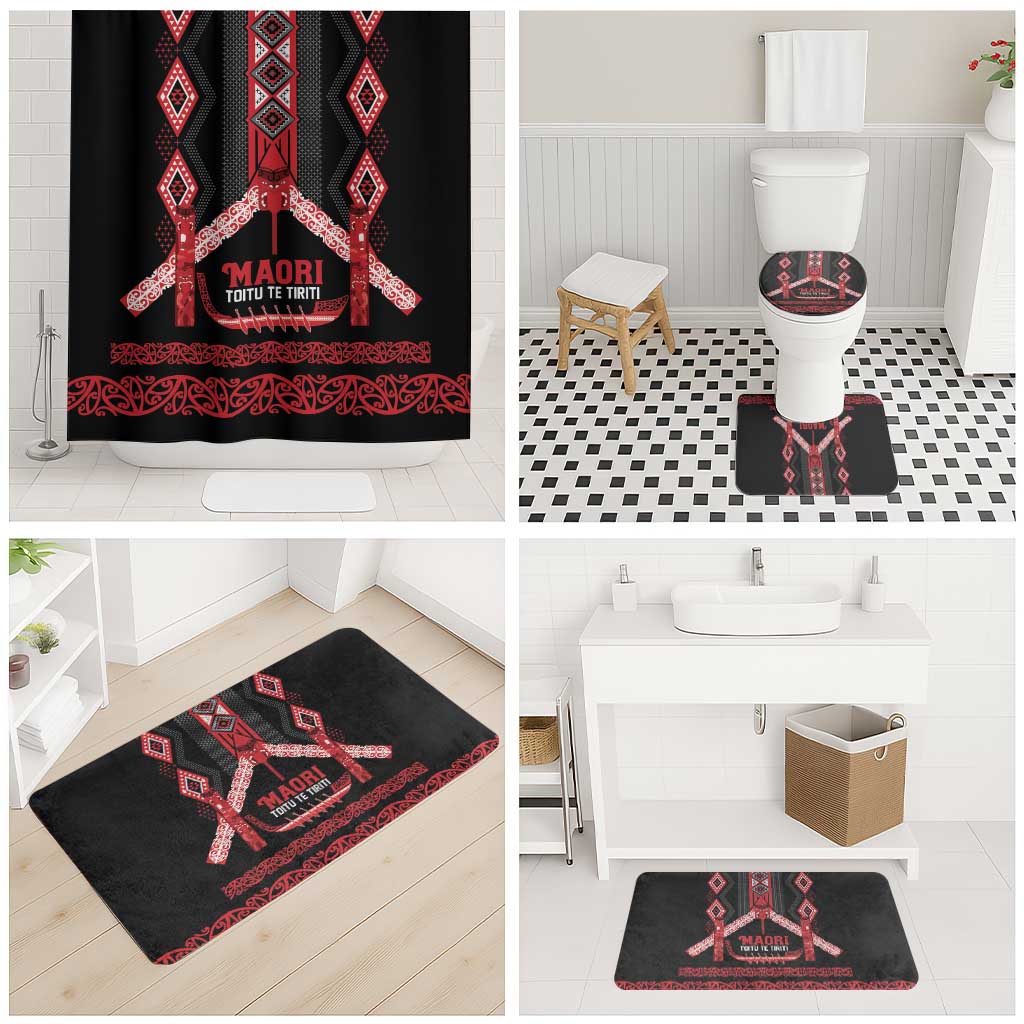 Toitu Te Tiriti Waitangi Bathroom Set Black Wharenui House - Polynesian Pride