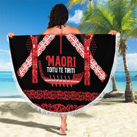 Toitu Te Tiriti Waitangi Beach Blanket Black Wharenui House - Polynesian Pride