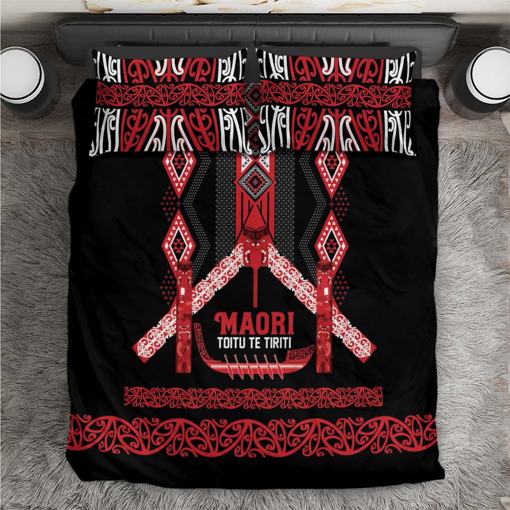 Toitu Te Tiriti Waitangi Bedding Set Black Wharenui House - Polynesian Pride