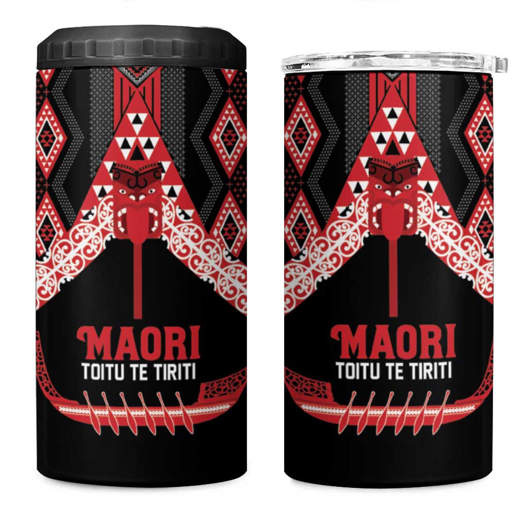 Toitu Te Tiriti Waitangi 4 in 1 Can Cooler Tumbler Black Wharenui House - Polynesian Pride