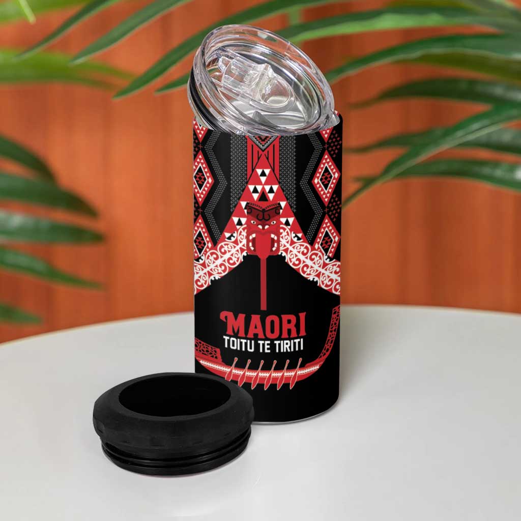 Toitu Te Tiriti Waitangi 4 in 1 Can Cooler Tumbler Black Wharenui House - Polynesian Pride
