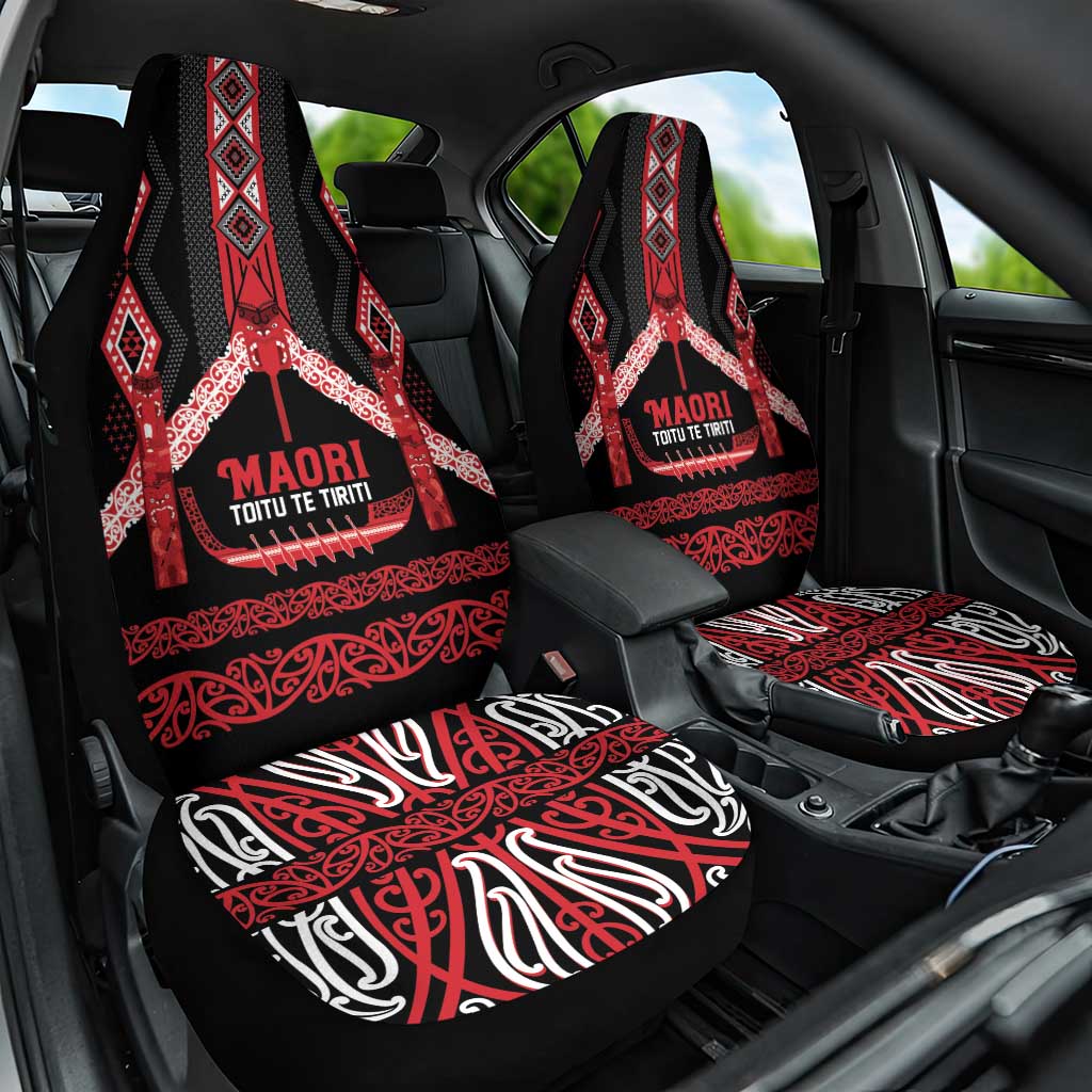 Toitu Te Tiriti Waitangi Car Seat Cover Black Wharenui House LT9 One Size Black - Polynesian Pride