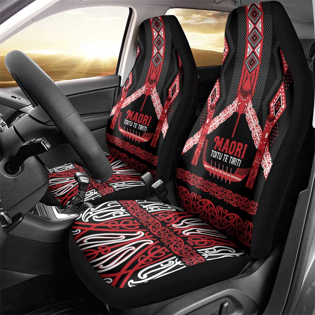 Toitu Te Tiriti Waitangi Car Seat Cover Black Wharenui House LT9 - Polynesian Pride