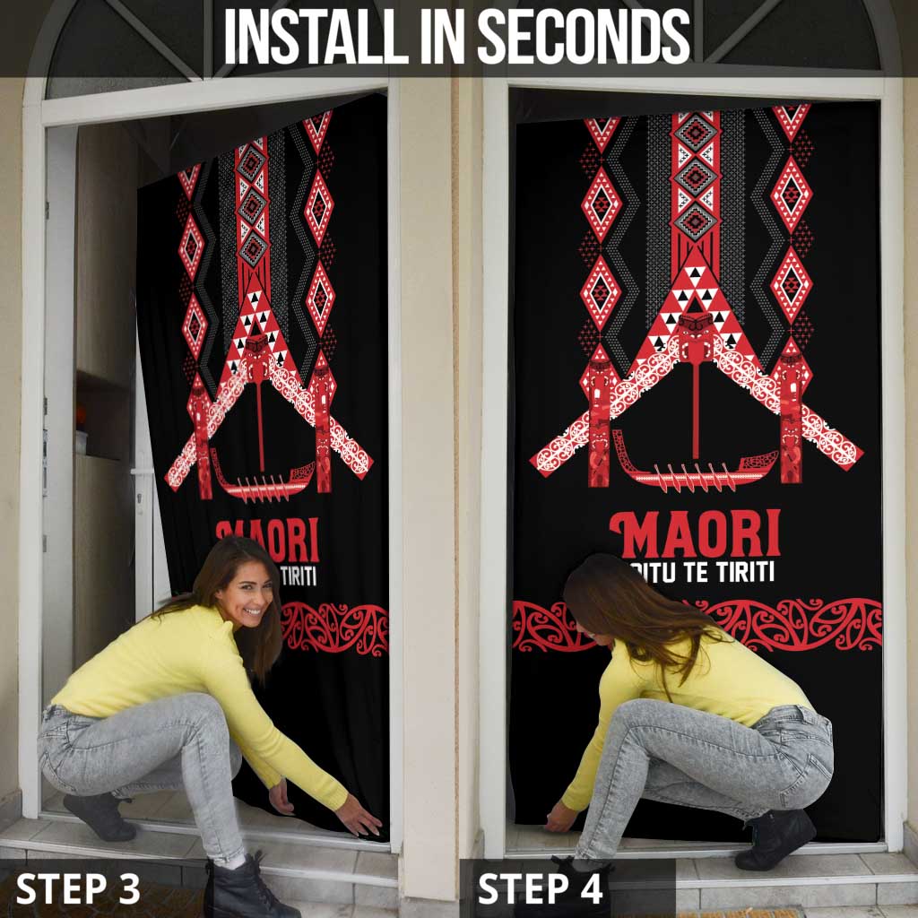 Toitu Te Tiriti Waitangi Door Cover Black Wharenui House - Polynesian Pride