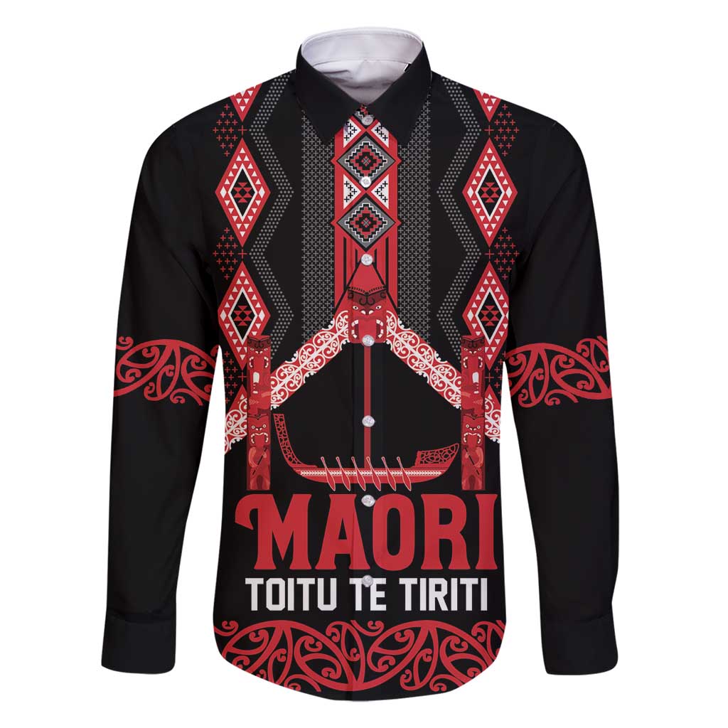 Toitu Te Tiriti Waitangi Family Matching Long Sleeve Bodycon Dress and Hawaiian Shirt Black Wharenui House - Polynesian Pride