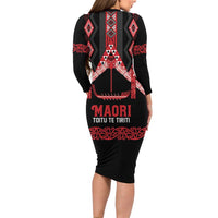 Toitu Te Tiriti Waitangi Family Matching Long Sleeve Bodycon Dress and Hawaiian Shirt Black Wharenui House - Polynesian Pride