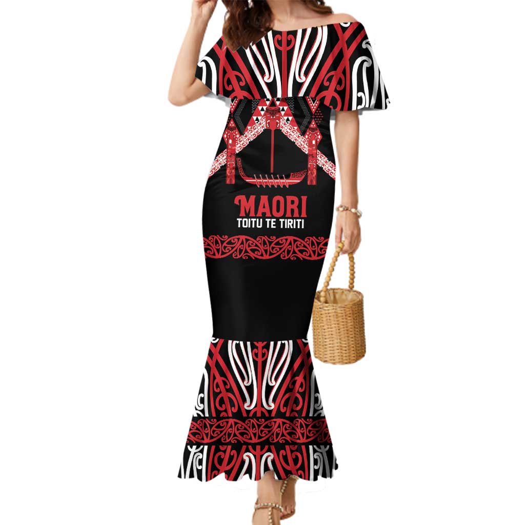 Toitu Te Tiriti Waitangi Family Matching Mermaid Dress and Hawaiian Shirt Black Wharenui House - Polynesian Pride