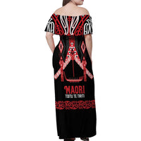 Toitu Te Tiriti Waitangi Family Matching Off Shoulder Maxi Dress and Hawaiian Shirt Black Wharenui House - Polynesian Pride