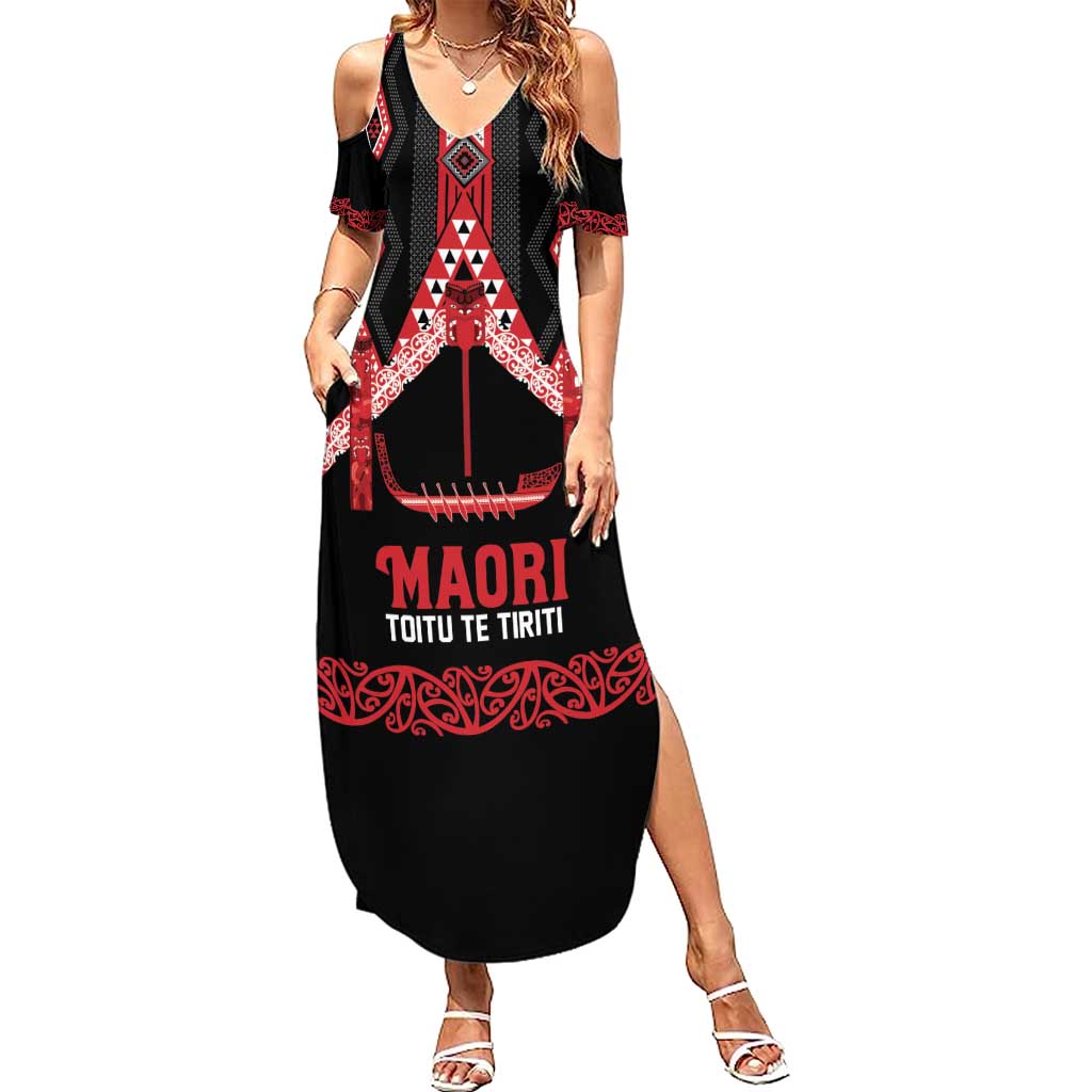 Toitu Te Tiriti Waitangi Family Matching Summer Maxi Dress and Hawaiian Shirt Black Wharenui House - Polynesian Pride