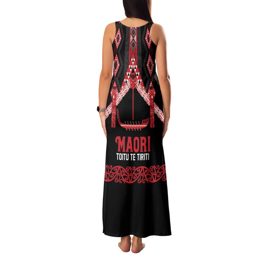 Toitu Te Tiriti Waitangi Family Matching Tank Maxi Dress and Hawaiian Shirt Black Wharenui House - Polynesian Pride