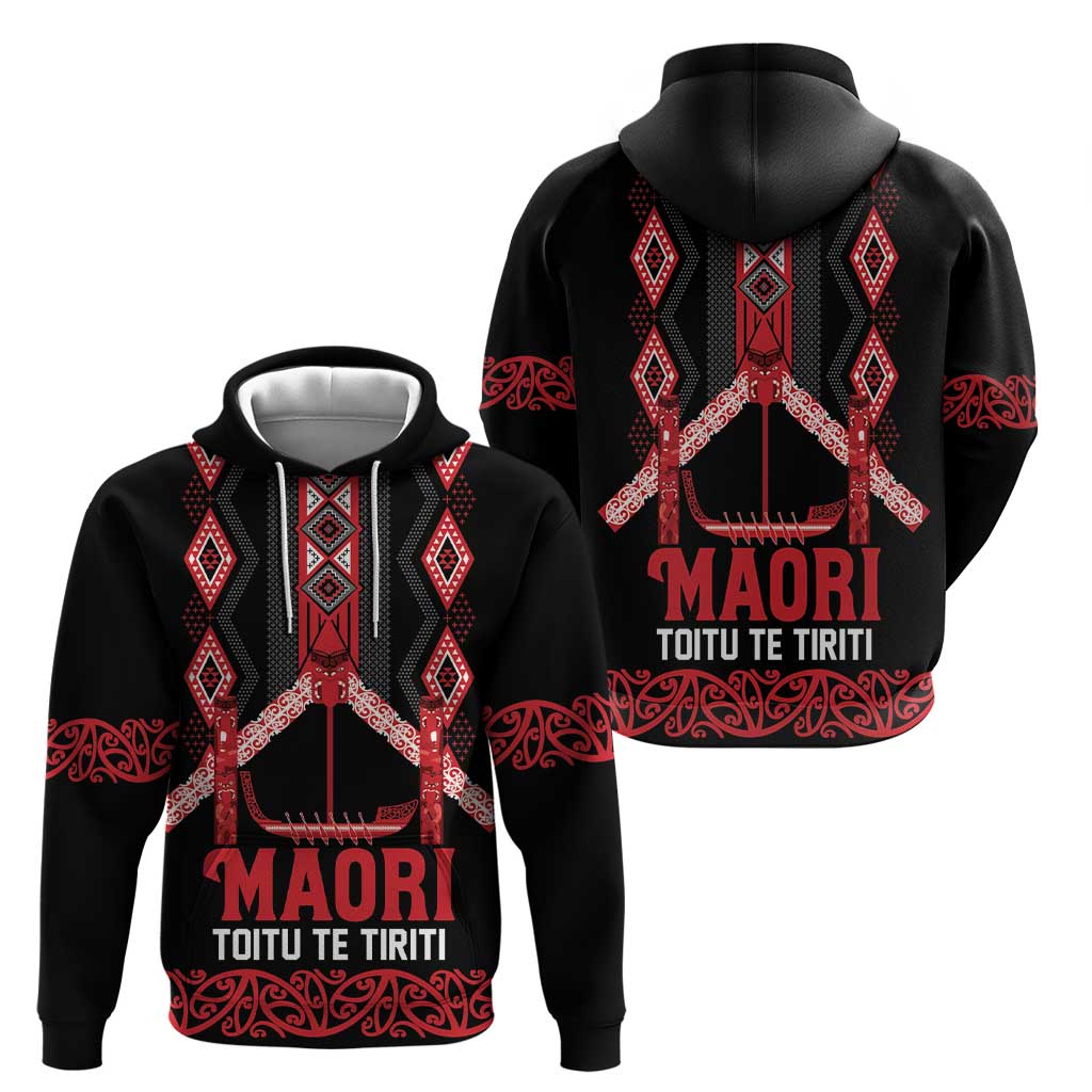 Toitu Te Tiriti Waitangi Hoodie Black Wharenui House - Polynesian Pride