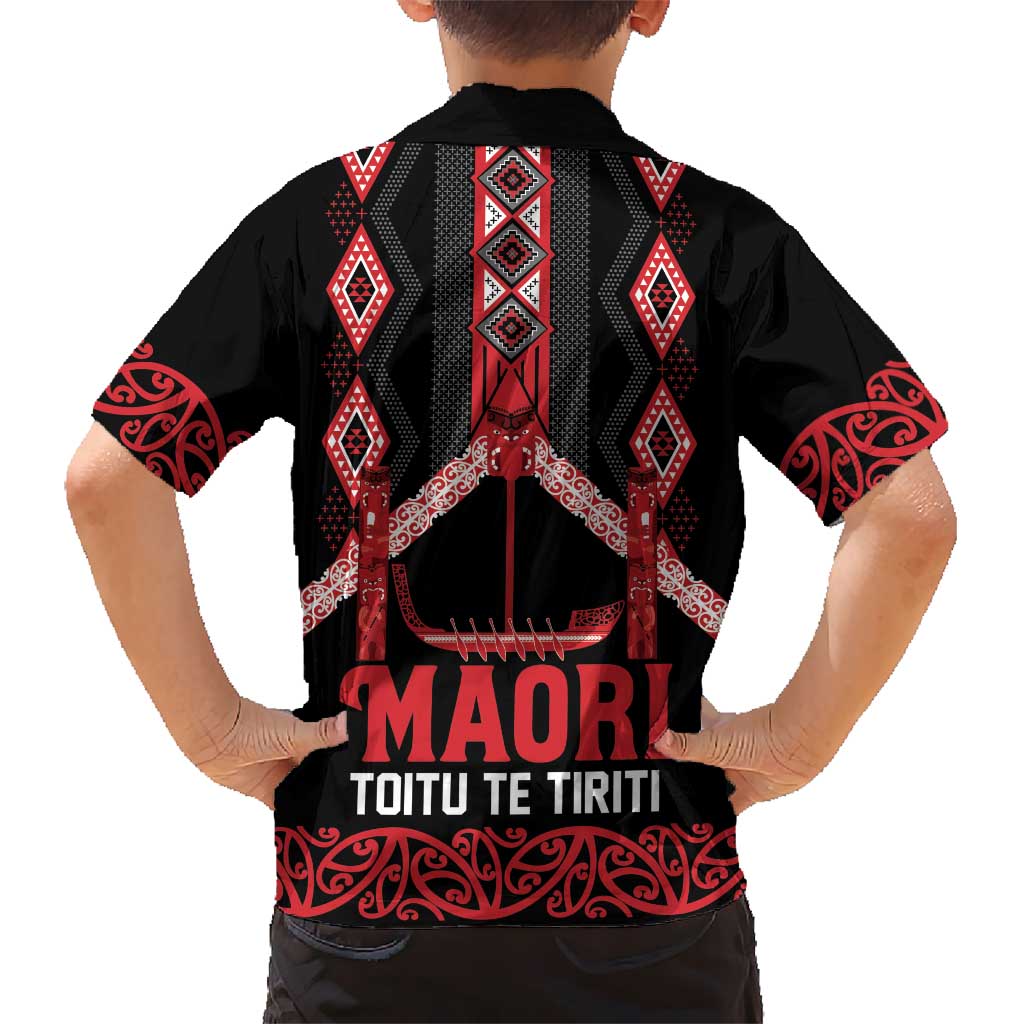 Toitu Te Tiriti Waitangi Kid Hawaiian Shirt Black Wharenui House LT9 - Polynesian Pride