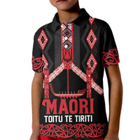 Toitu Te Tiriti Waitangi Kid Polo Shirt Black Wharenui House LT9 Kid Black - Polynesian Pride