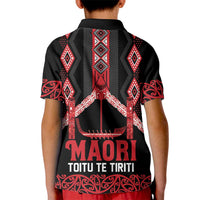 Toitu Te Tiriti Waitangi Kid Polo Shirt Black Wharenui House LT9 - Polynesian Pride