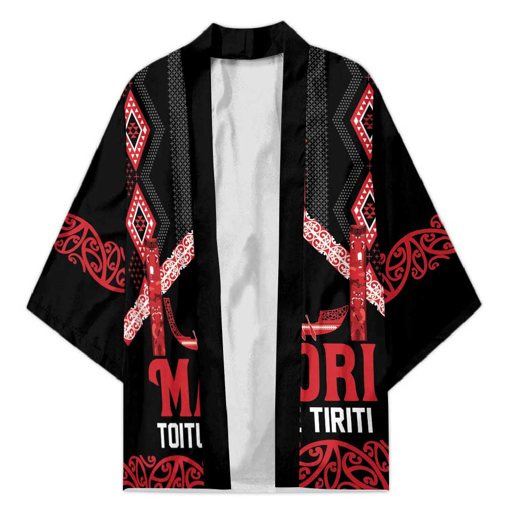Toitu Te Tiriti Waitangi Kimono Black Wharenui House - Polynesian Pride