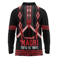 Toitu Te Tiriti Waitangi Long Sleeve Polo Shirt Black Wharenui House - Polynesian Pride
