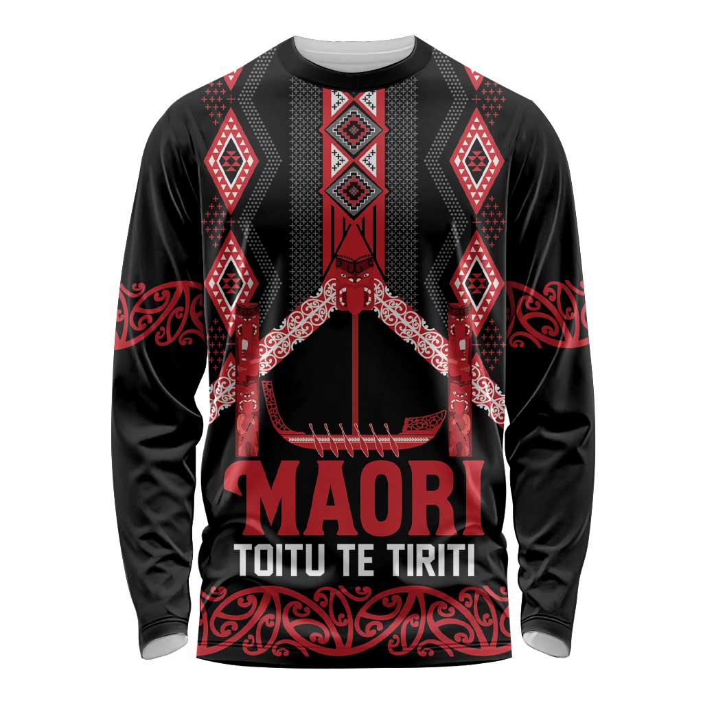 Toitu Te Tiriti Waitangi Long Sleeve Shirt Black Wharenui House - Polynesian Pride