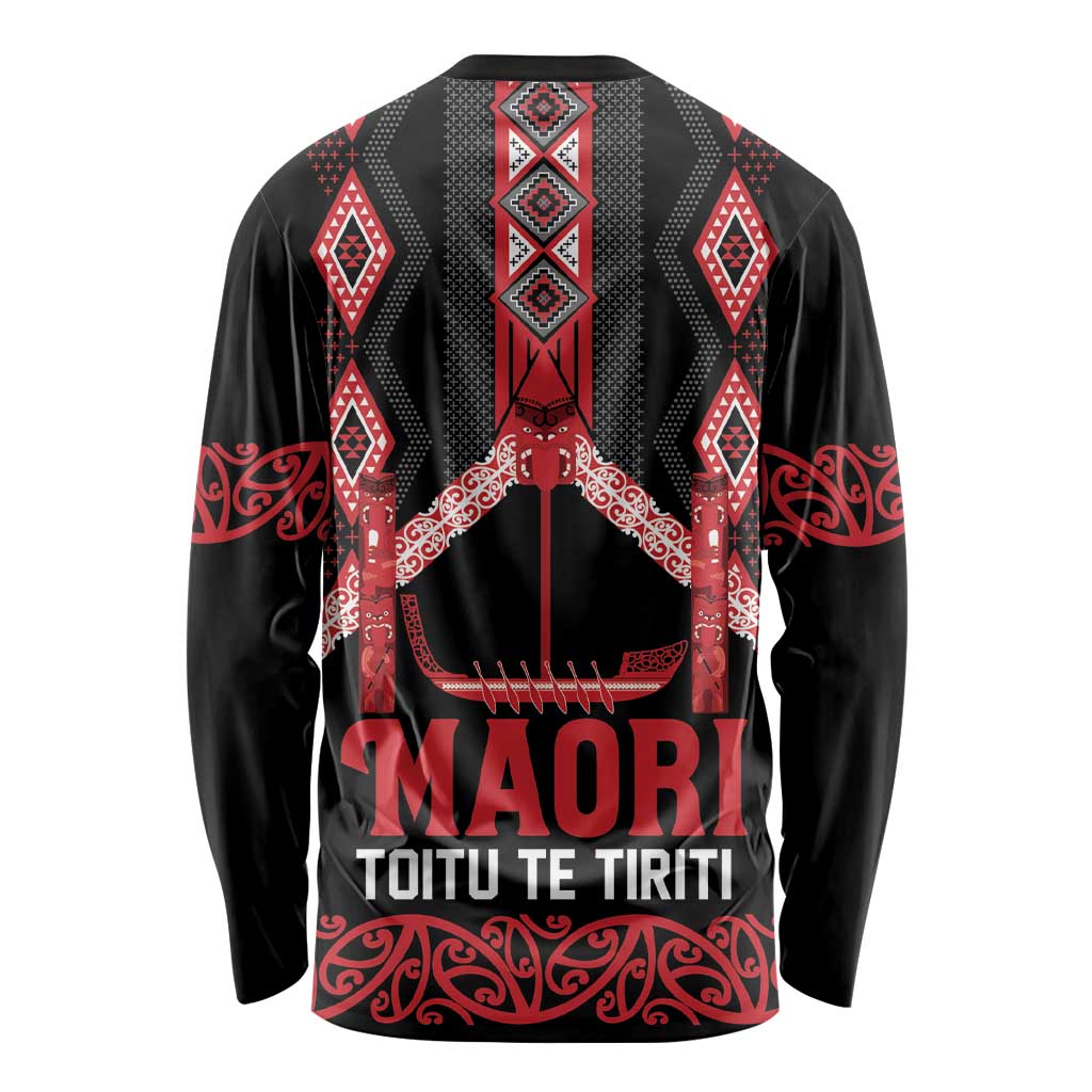 Toitu Te Tiriti Waitangi Long Sleeve Shirt Black Wharenui House LT9 - Polynesian Pride