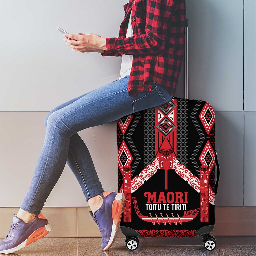 Toitu Te Tiriti Waitangi Luggage Cover Black Wharenui House - Polynesian Pride
