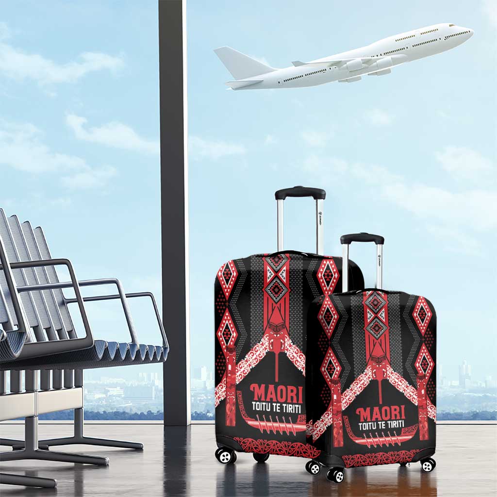 Toitu Te Tiriti Waitangi Luggage Cover Black Wharenui House - Polynesian Pride